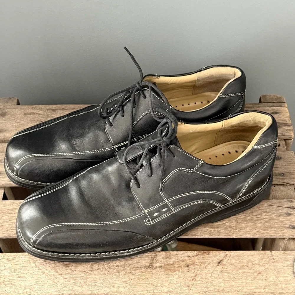 Johnston & Murphy Shuler Bicycle Oxford Shoes 11.5 Black Sheepskin‎ Leather A33